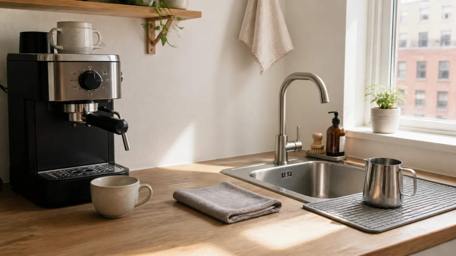 A Two-Person Espresso Station That Keeps a Shared Sink Usable